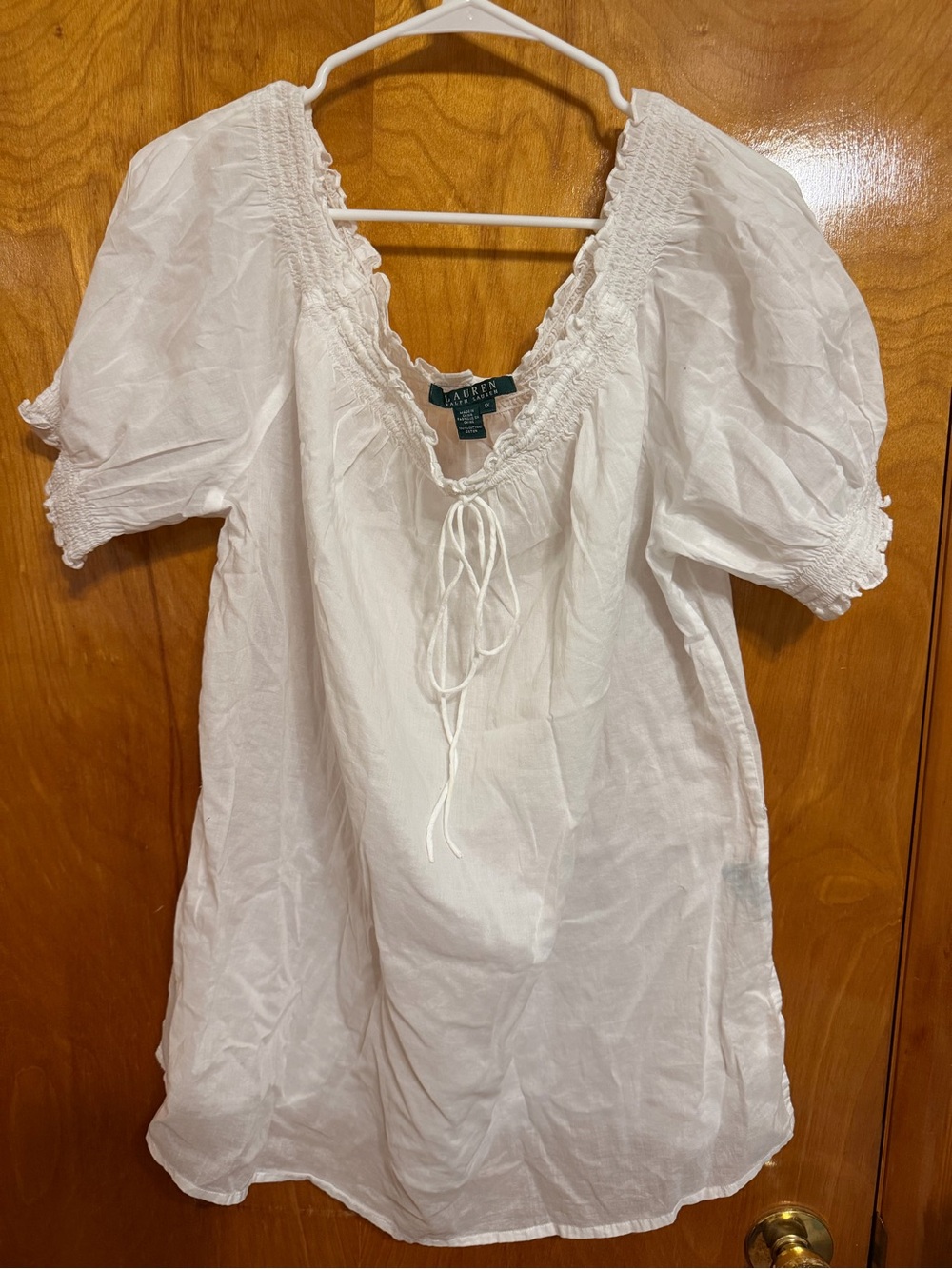 Ralph Lauren White Peasant Tie-Front Tunic